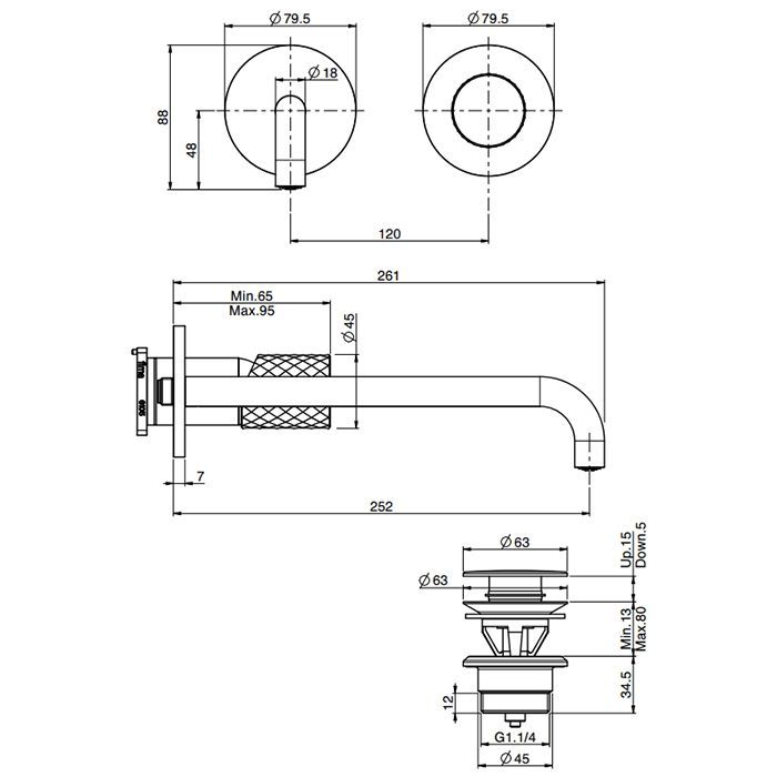 Fima Carlo Frattini Spillo Tech Cмеситель для раковины, встраиваемый, излив: 25.9см., цвет: золото, артикул F3051TWZX9XOR