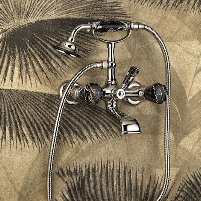 Devon Aurora 30 Ванна 171x87xh70,5cм, мат-л: white teс, цвет: черный глян/фольга, опора и ручки-Marmo Portoro; смеситель с ногами и сифон цвет никель