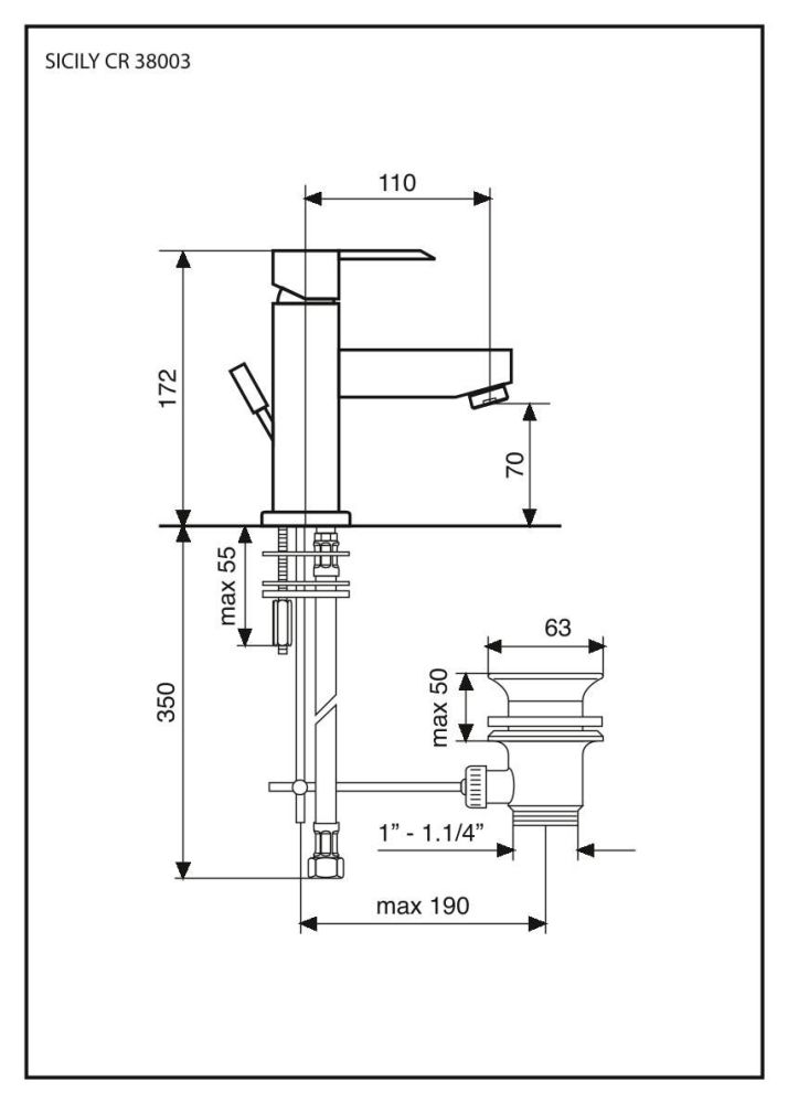 Emmevi Sicily, однорычажный смеситель для раковины с донным клапаном, цвет хром