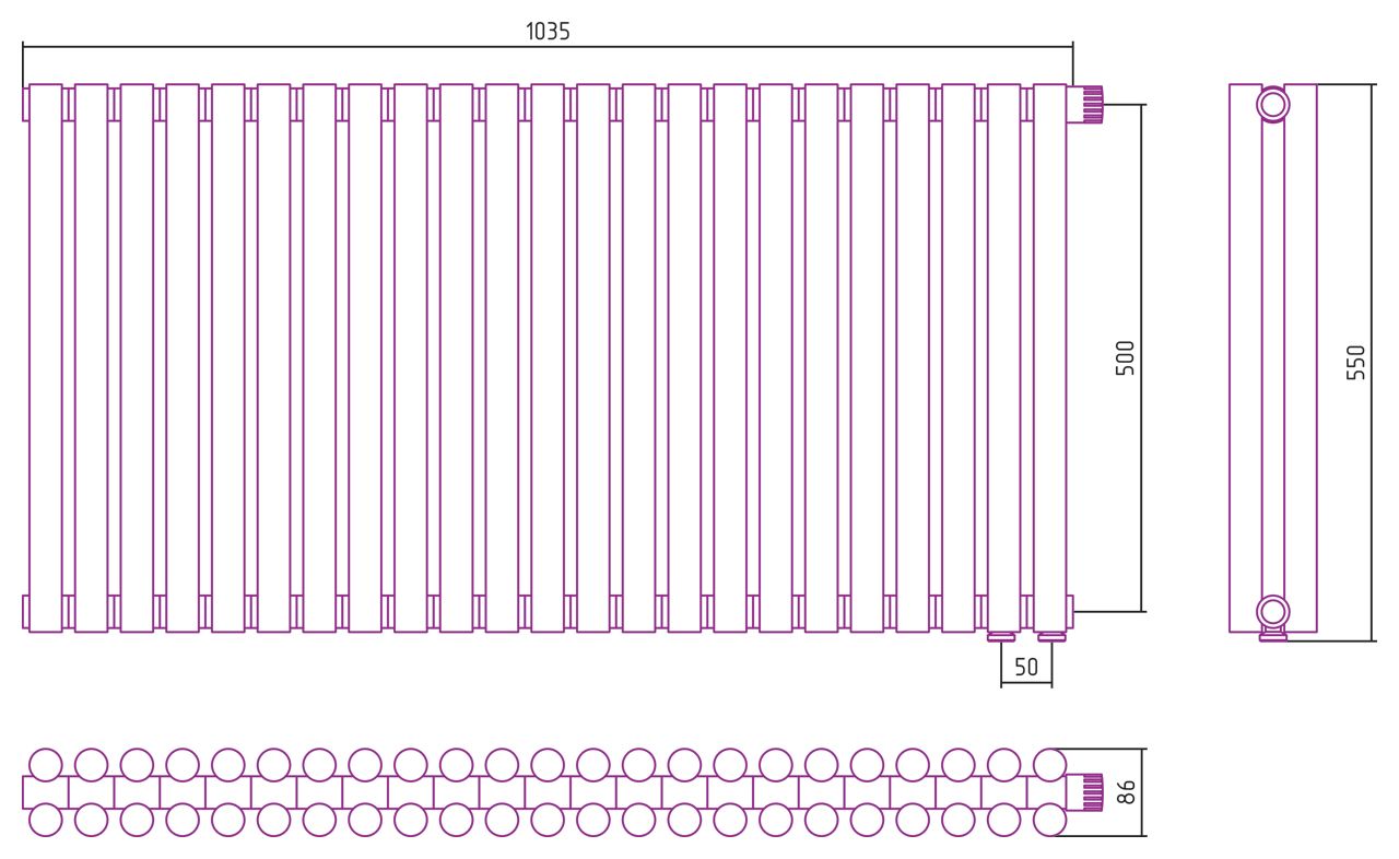 Отопительный радиатор ЭСТЕТ-11 н/ж EU50 500х1035 / 23 сек (САТИН)