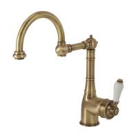 CUCINA ERMITAGE Смеситель для кухни моноком., излив пантограф, ручка белая, бронза