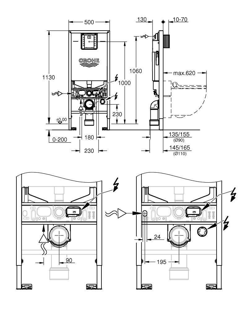 Инсталляция для унитаза GROHE RAPID 39596000 (без клавиши смыва, два режима слива, пневматическое) , шт Инсталляция для унитаза GROHE RAPID 39596000 (без клавиши смыва, два режима слива, пневматическое) , шт