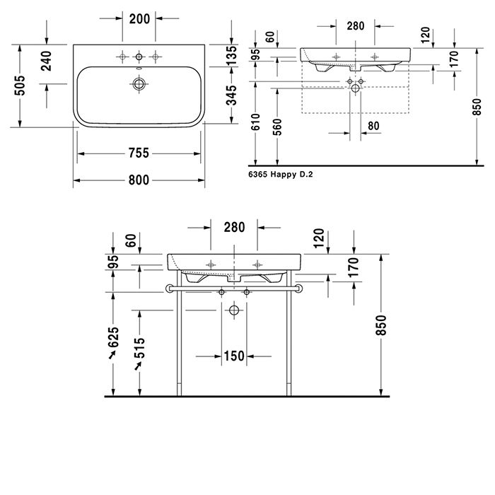 DURAVIT Happy D.2  Раковина для мебели 80 см, с 1 отв под смеситель,цвет белый