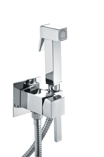 Fiore Shower, набор гигиенического душа квадратной формы, со смесителем на х/г воду, цвет сталь