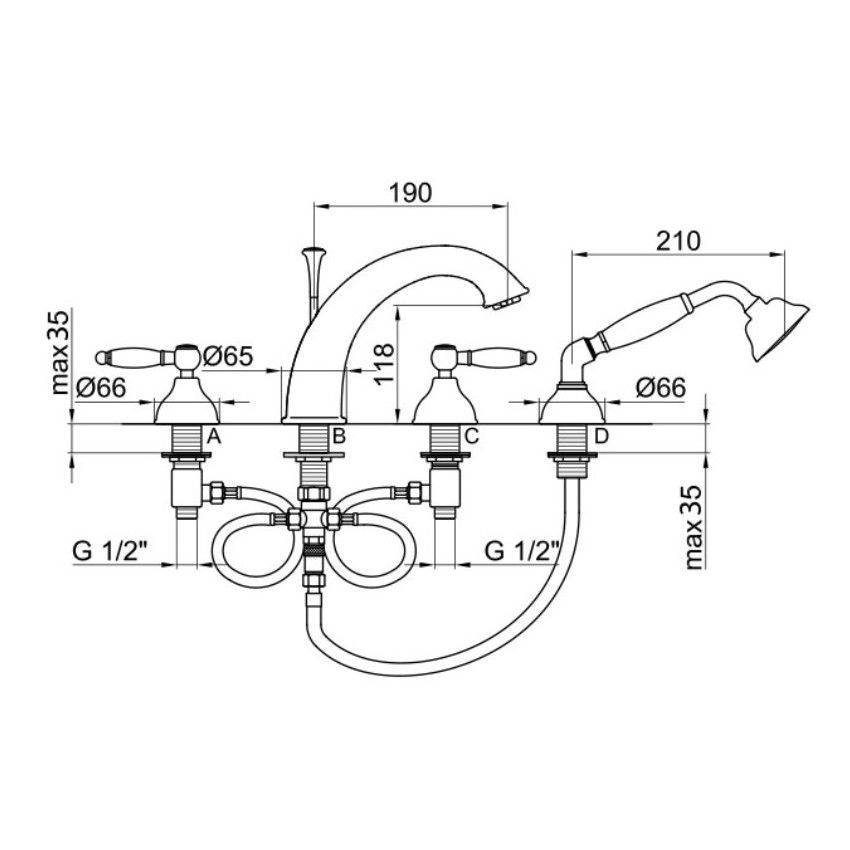 Смеситель на борт ванны Webert Dorian DO730101010, золото
