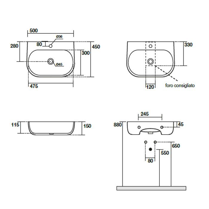 Kerasan Nolita Раковина подвесная/накладная 50х45 см, с 1 отв под смеситель, цвет черный матовый