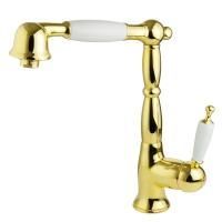 CUCINA OXFORD Смеситель для кухни моноком. с выдвижной лейкой, ручка белая/золото
