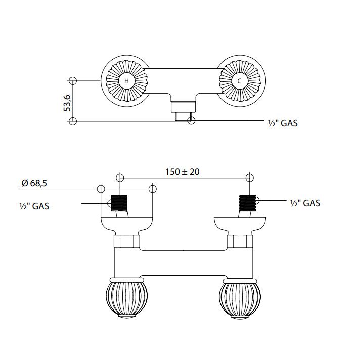 Bongio Rivoli Смеситель для душа, цвет золото/хрусталь, артикул 05523OR00