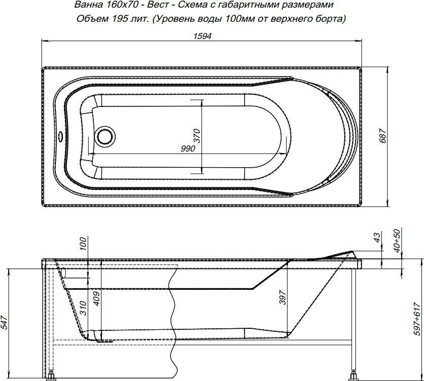 Акриловая ванна Aquanet West 160x70 Акриловая ванна Aquanet West 160x70