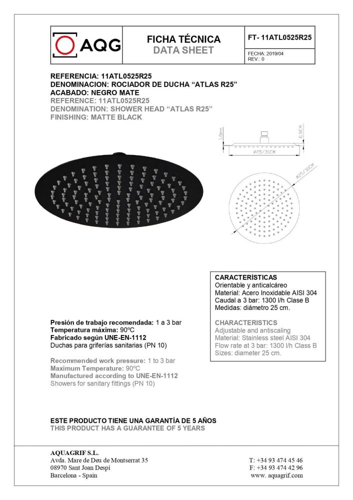AQG Tube, душевой комплект ER217 на 2 потребителя: с круглым верхним душем 25 см и потолочным кронштейном 20 см, цвет черный матовый, артикул 19TUBER21705