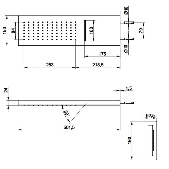 Bongio Soffioni Верхний душ 500х160 мм,, цвет черный матовый
