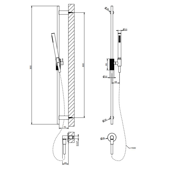 GESSI HABITO CESELLO Душевой гарнитур с штангой, выводом воды, ручным душем и шлангом 1500 мм., цвет Black XL