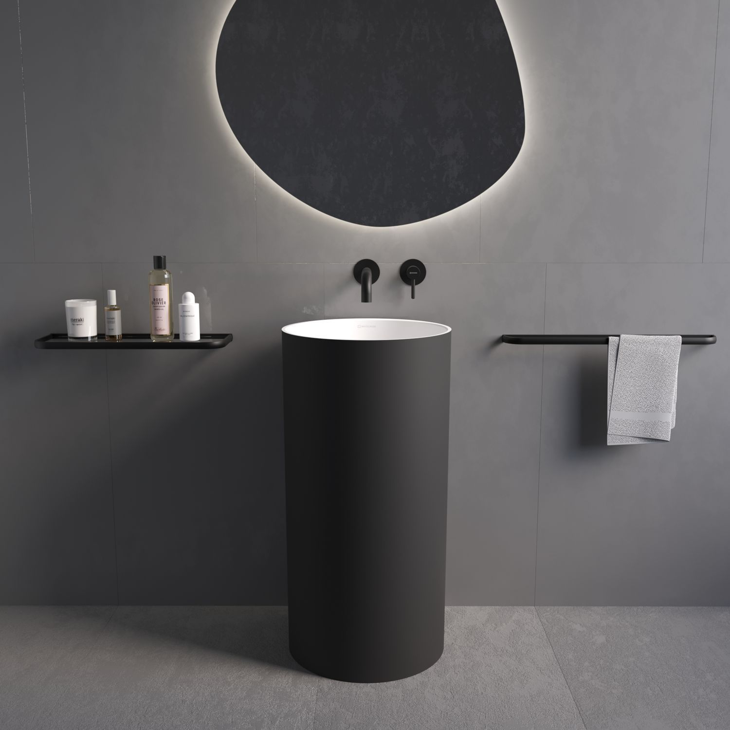 Умывальник WHITECROSS Altar D=43 (черный/белый мат) иск. камень