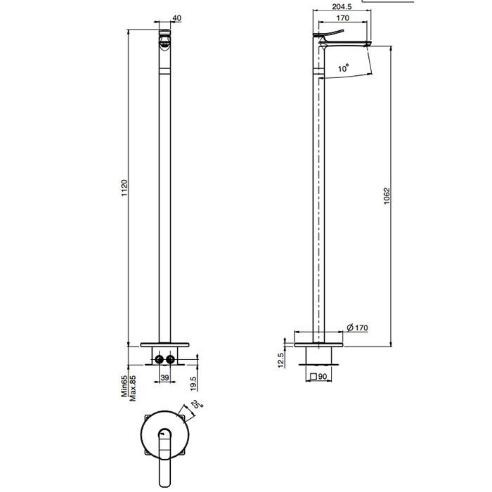 Fima Carlo Frattini Flo Смеситель для раковины, напольный, цвет: чёрный матовый