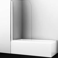 Leine 35P01-80WHITE Стеклянная шторка на ванну, распашная, одностворчатая, закругленная, белый профиль