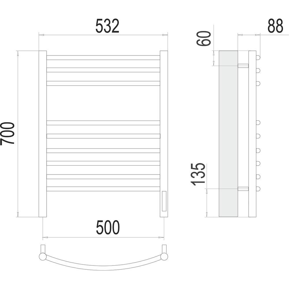 Полотенцесушитель электрический Terminus Классик П9 50х70, артикул 4670078527356