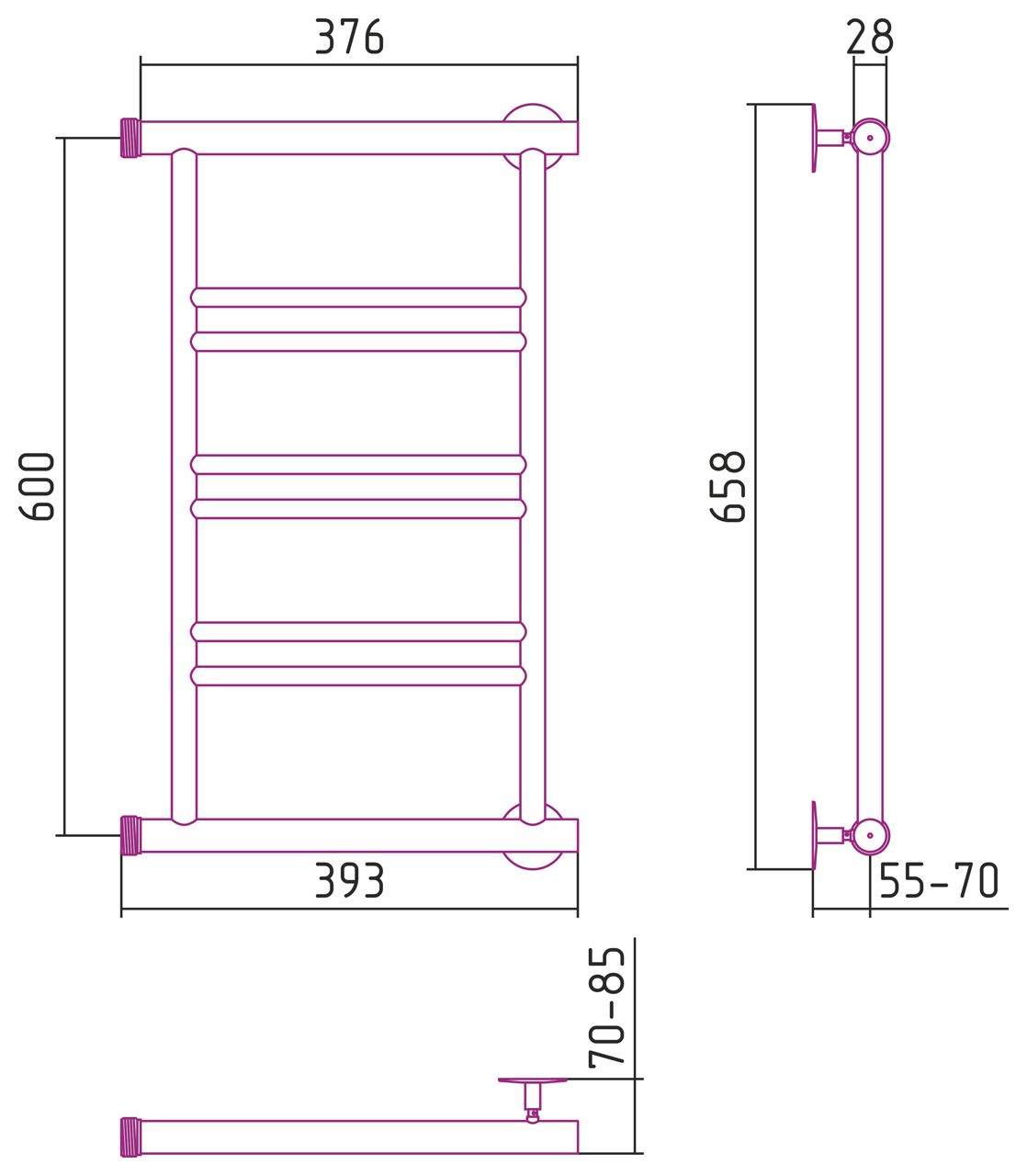 Полотенцесушитель водяной СТИЛЬЕ "Минор 0601" 600х400 (2+2+2) П (Без покрытия) Полотенцесушитель водяной СТИЛЬЕ "Минор 0601" 600х400 (2+2+2) П (Без покрытия)