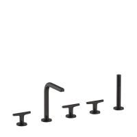 FANTINI SAILING Смеситель для установки на борт ванны на 5 отверстий, с изливом, ручным душем и шлангом 1500 мм., цвет Deep Black PVD