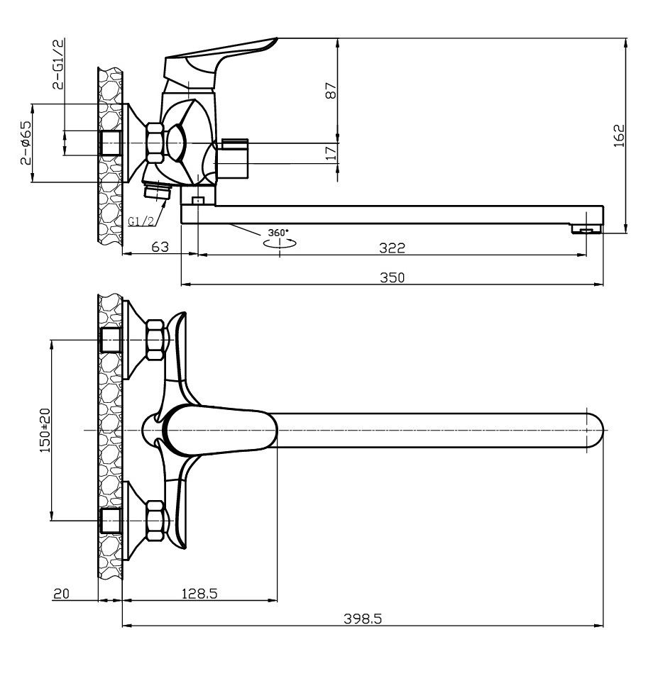 Смеситель Asti для ванны, излив 350 мм, c акс., артикул: AT 31