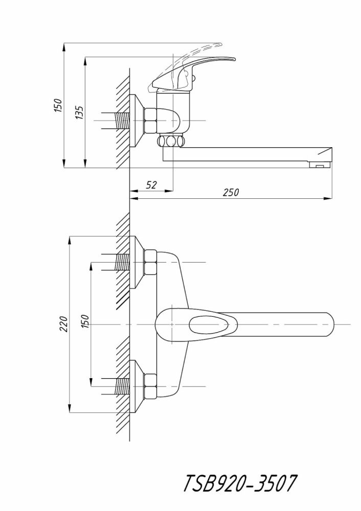 Смеситель для кухни TSARSBERG настенный (TSB-920-3507) тип См-МОРНА, См-УмОРНА, артикул TSB-920-3507