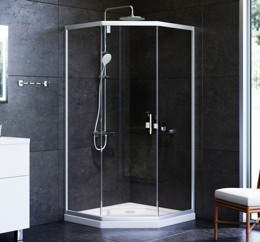 W90G-405-090MT Душевое ограждение Gem 5-corner Pivot 90x90 стекло прозрачное, профиль матовый хром, W90G-405-090MT Душевое ограждение Gem 5-corner Pivot 90x90 стекло прозрачное, профиль матовый хром,