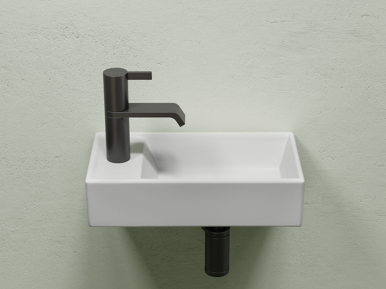 Умывальник подвесной прямоугольный (чаша справа, отверстие под смеситель слева) цвет белый матовый Элемент (Element) 407x217x100, артикул CN6051RMW