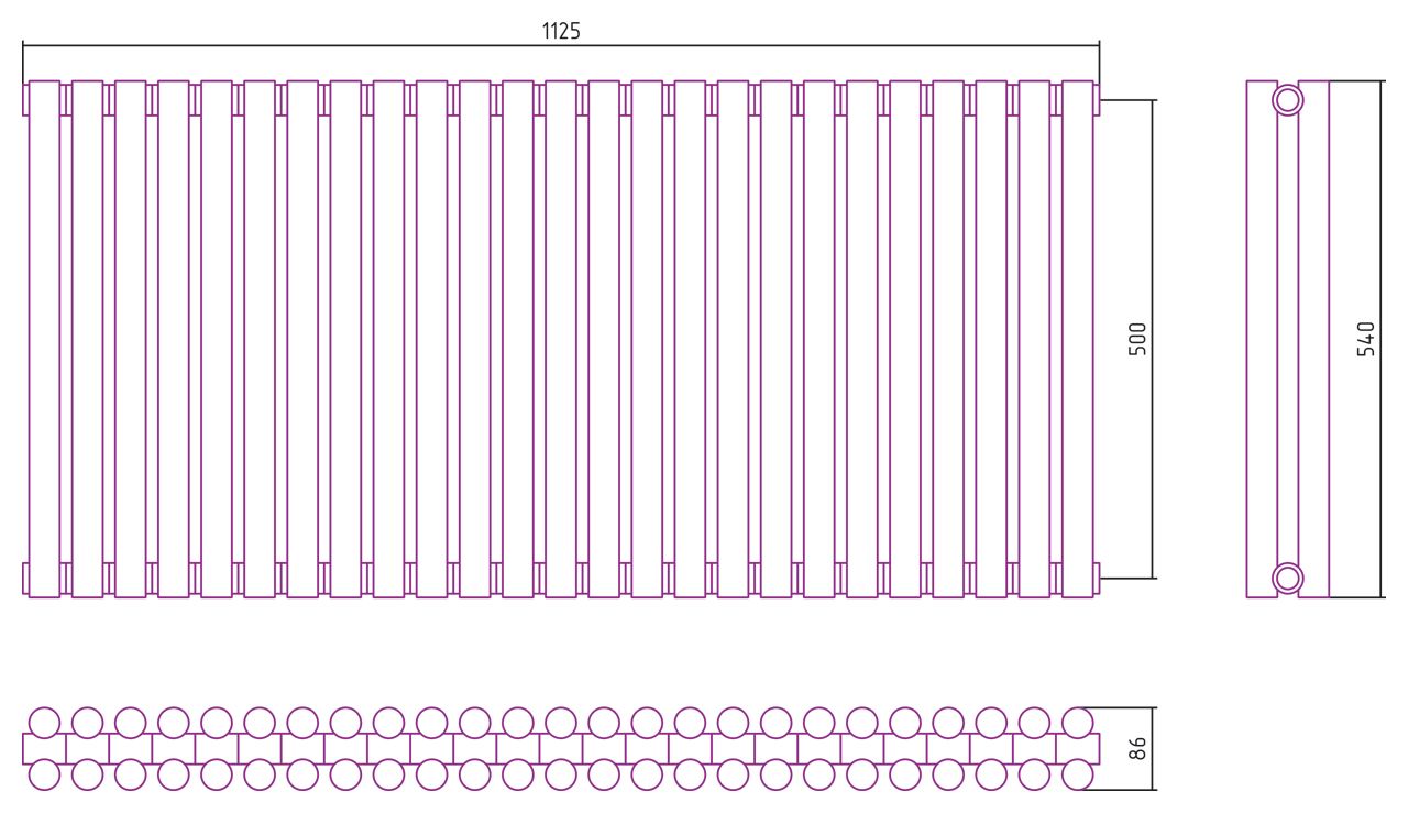 Отопительный радиатор ЭСТЕТ-11 н/ж 500х1125 / 25 сек (Матовый БЕЛЫЙ)