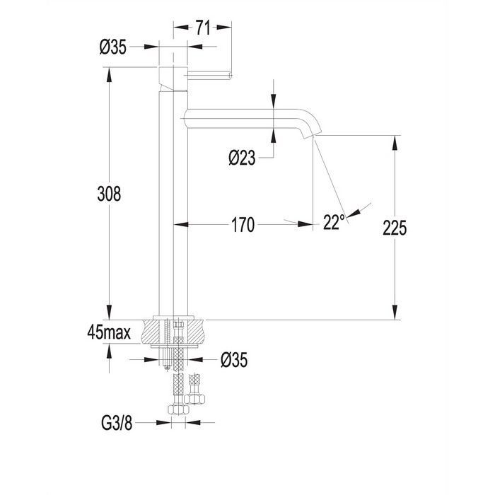 Смеситель для умывальника высокий OMNIRES Y Y1212GR (графит)