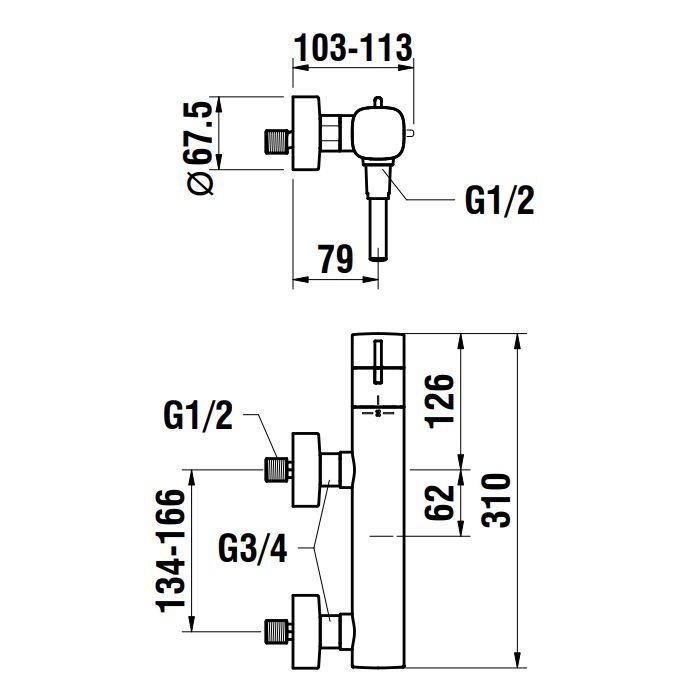 Смеситель для душа, Laufen, Cityplus, тип открывания воды-вентильный, тип регулирования воды-термостатический картридж, монтаж-настенный, отверстия для монтажа-2, с ручным душем MyCity100 и шлангом, цвет-хром