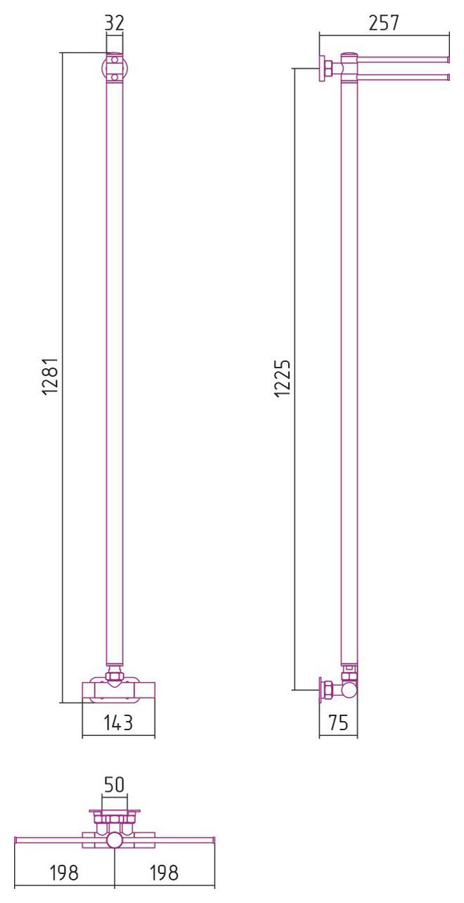 Полотенцесушитель, Сунержа, Лайк EU50, водяной, ширина, мм-50, глубина, мм-257, высота, мм-1200, подключение-нижнее, мощность, Вт-90, материал-нержавеющая сталь, цвет-белый