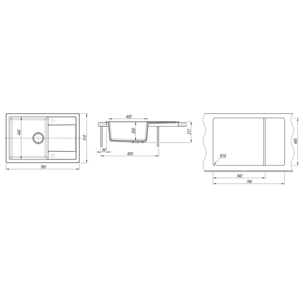 Кухонная мойка Dr. Gans ТЕХНО 25.030.D0760.407, черный, артикул 25.030.D0760.407