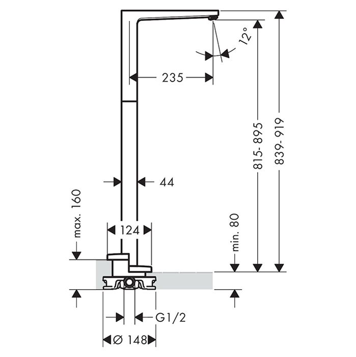 HG Metropol Излив для ванны 235мм, напольный, цвет: хром HG Metropol Излив для ванны 235мм, напольный, цвет: хром