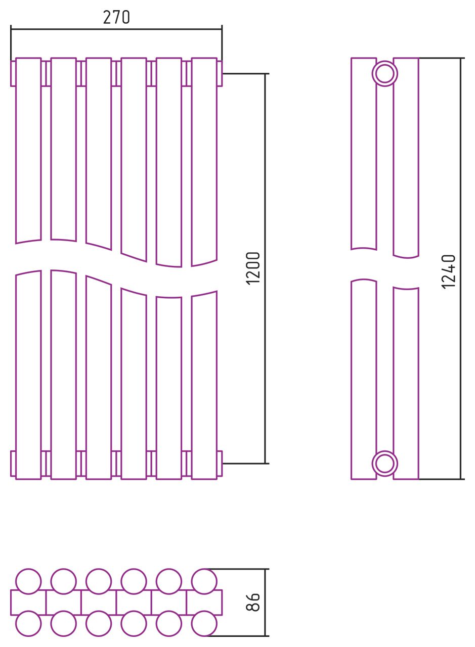 Отопительный радиатор ЭСТЕТ-11 н/ж 1200х270 / 6 сек (Без покрытия)