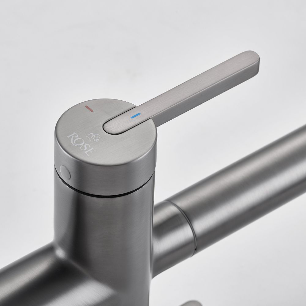 Смеситель для кухни с подключением фильтра для воды Rose R458T, оружейная сталь