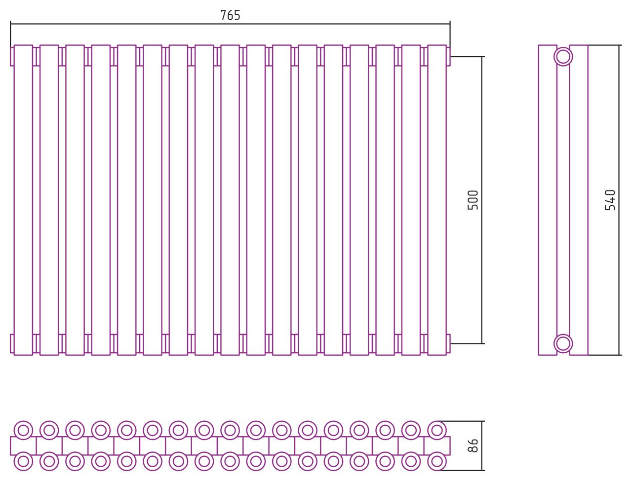 Отопительный радиатор ЭСТЕТ-00 н/ж 500х765 / 17 сек (Шампань)