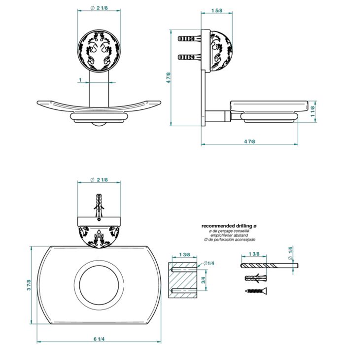 THG FLORE Мыльница стеклянная, подвесная, цвет хром