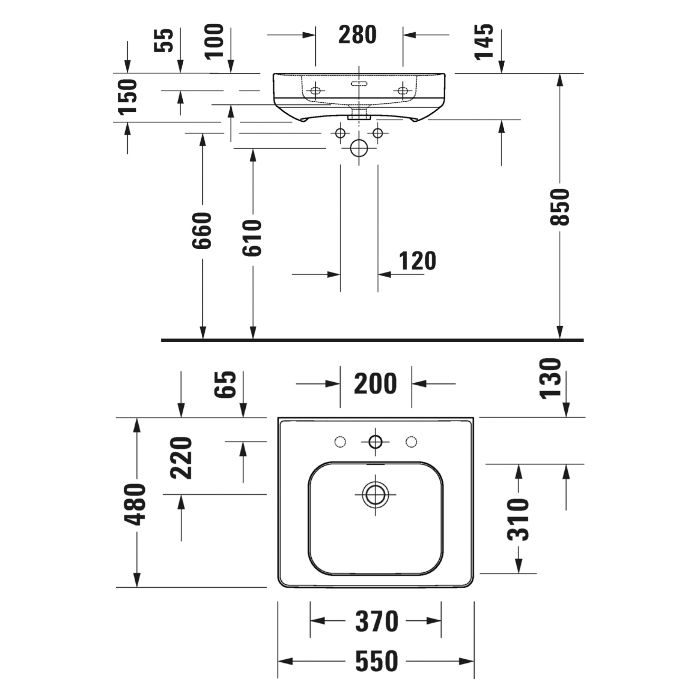 Duravit Soleil by Starck Раковина подвесная 550х480х145 мм,с 1 отв под смеситель, с переливом,  WonderGliss ,цвет белый