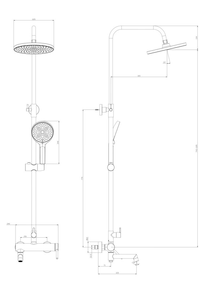 Душевая система со смесителем DQ Stuttgart хром (DA1773701), артикул DA1773701