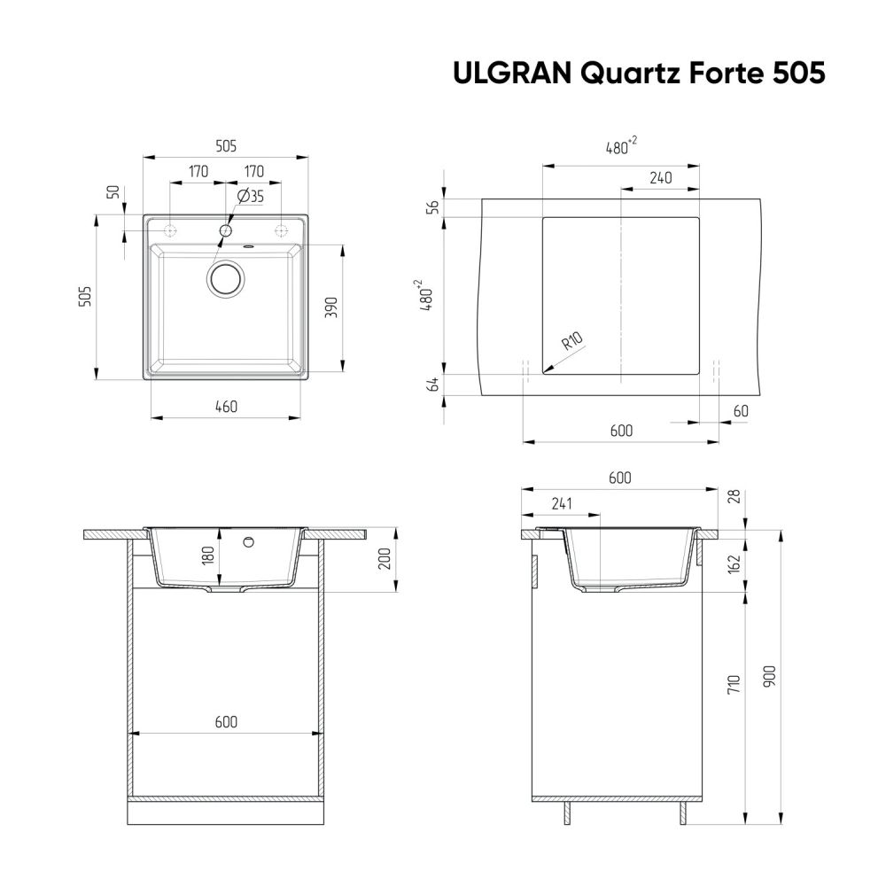 Мойка ULGRAN Quartz асфальт (Forte 505-09), артикул Forte 505-09