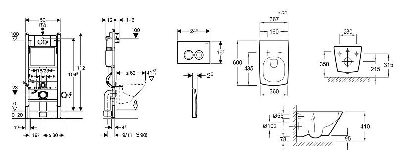 Комплект унитаза Jacob Delafon Escale E1306-00 с инсталляцией Geberit 458.122.21.1 с сиденьем Микролифт и кнопкой смыва Хром