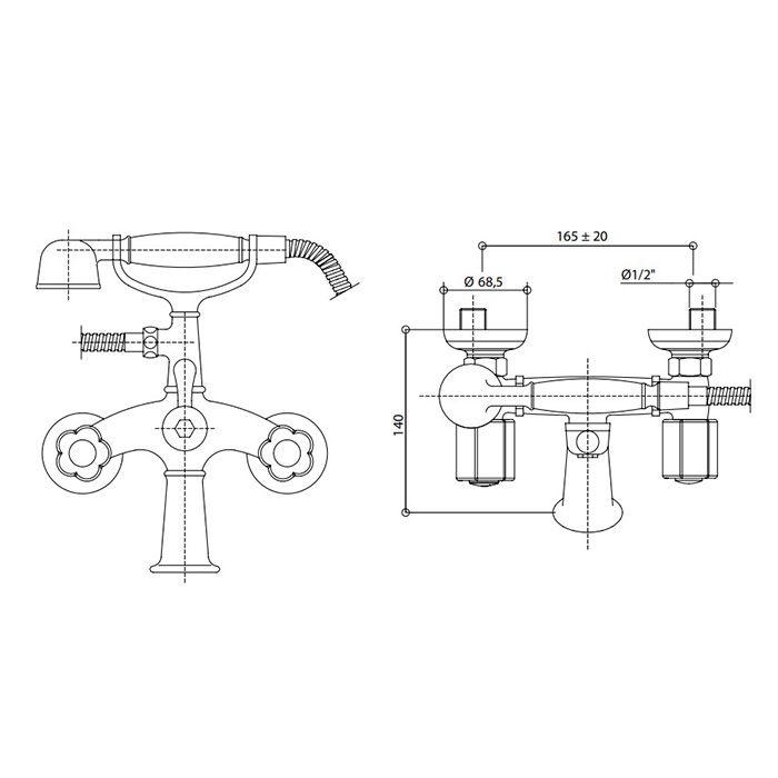 Bongio Fleur Noir Смеситель для ванны с ручным душем, цвет хром/черный фарфор