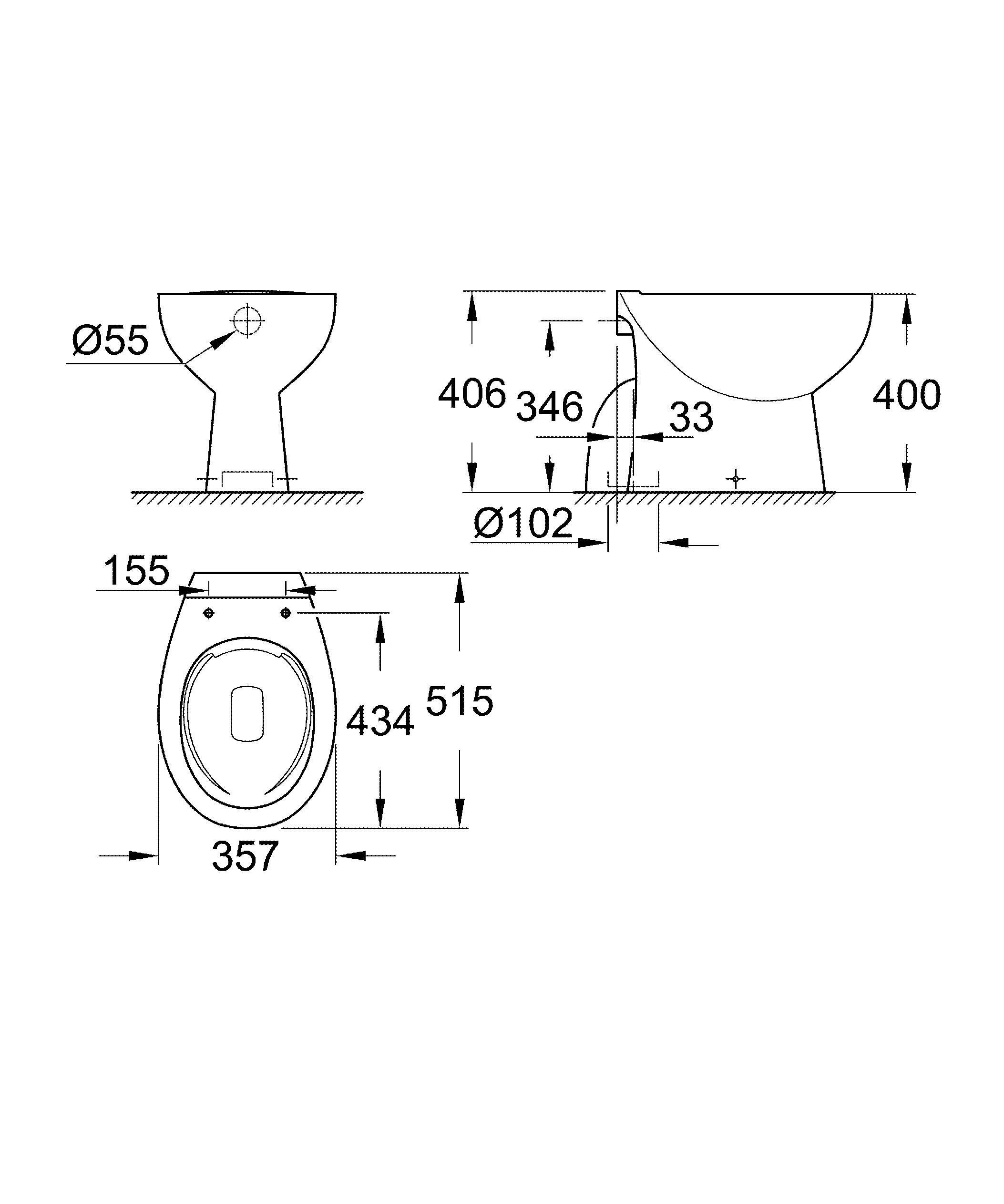 Унитаз напольный безободковый GROHE Bau Ceramic, выпуск в пол (без сиденья), альпин-белый (39431000) Унитаз напольный безободковый GROHE Bau Ceramic, выпуск в пол (без сиденья), альпин-белый (39431000)