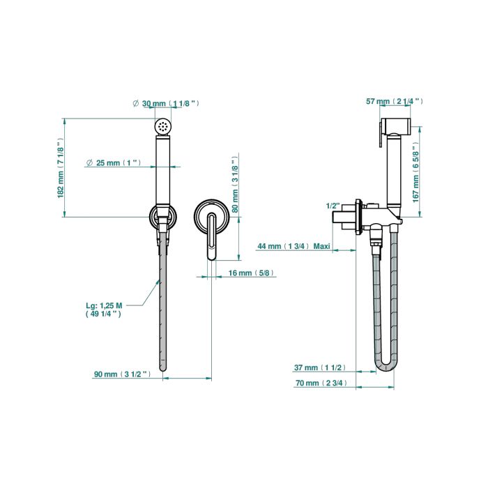 THG CORVAIR Гигиенический душ в комплекте с встраиваемым однорычажным смесителем, шланг 1250 мм., держ с подводом воды, внешняя часть, цвет Blush PVD