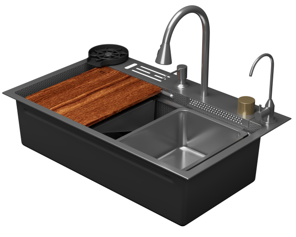 Кухонная мойка многофункц. DQ нерж.сталь сатин в комплекте со смесителем и аксессуарами (DKS754604)