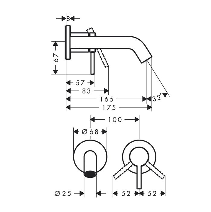 HG Tecturis S Смеситель для раковины однорычажный для скрытого монтажа настенный с изливом 16,5 см, шлиф. бронза, артикул 73350140