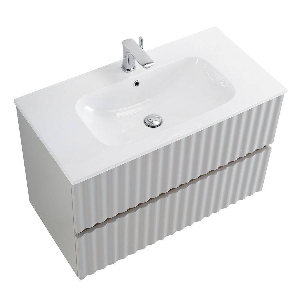 ELEGANT База под раковину подвесная с двумя выкатными ящиками, с LED подсветкой ручек. Светло-серый матовый, 870x469x550 AM-ELEGANT-900-2C-SO-GCM-LED, артикул AM-ELEGANT-900-2C-SO-GCM-LED