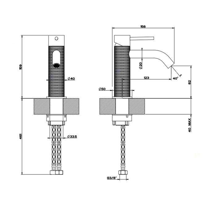 GESSI 316 Смеситель для раковины на 1 отверстие, без донного клапана, излив 123мм, цвет: steel brushed