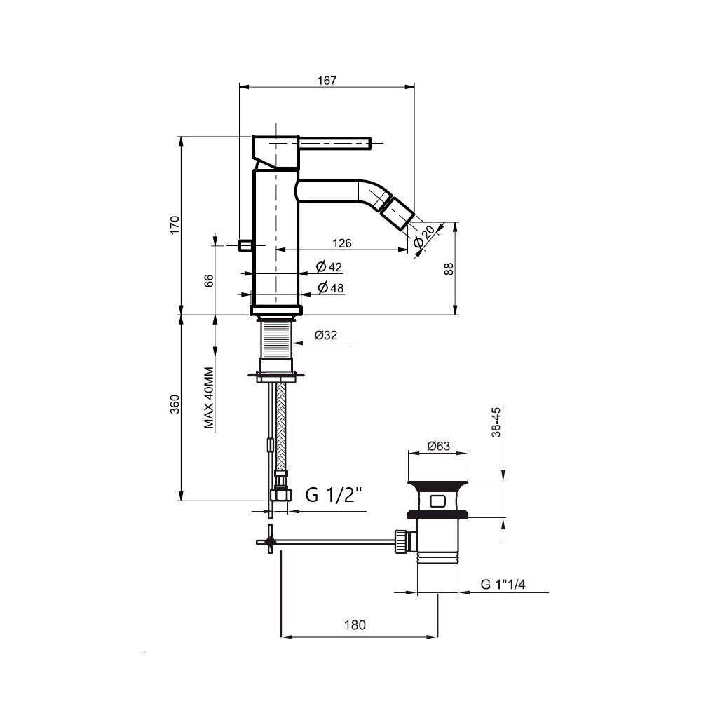 Смеситель для биде Webert Elio EL840102345, никель, артикул EL840102345