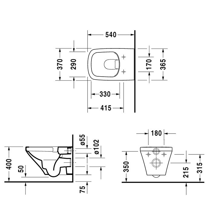 Duravit DuraStyle Rimless Унитаз подвесной без смывного края, 370x540мм, с вертикальным смывом, 4.5л., с покрытием WonderGliss,  Цвет: Белый СПЕЦЦЕНА)