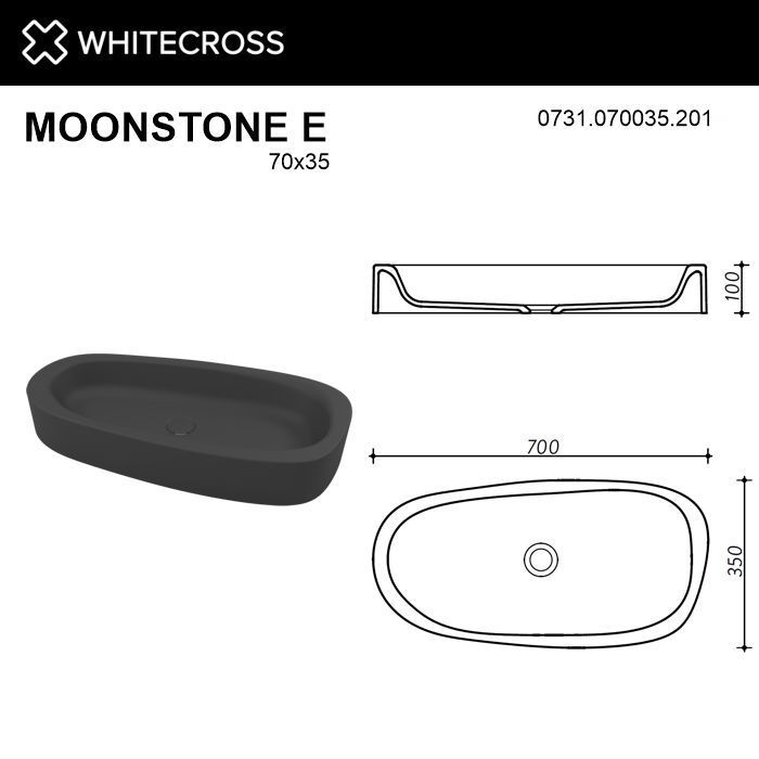 Умывальник WHITECROSS Moonstone E 70x35 (черный мат) иск. камень Умывальник WHITECROSS Moonstone E 70x35 (черный мат) иск. камень